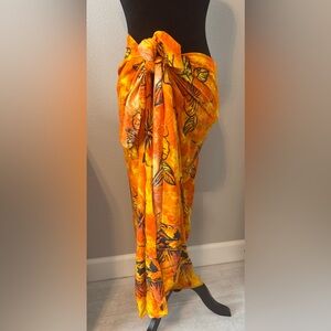 Beach Cabana Orange Floral Sarong Wrap Cover Up Scarf One Size Tropical